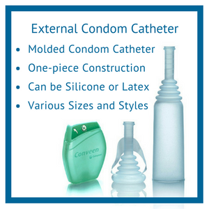 External Condom Catheters Feature: variety of style, adhesive level, silicone construction and one-piece molded catheter construction