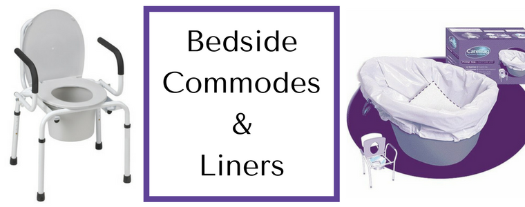 Bedside commode chairs and liners for bedside care and incontinence