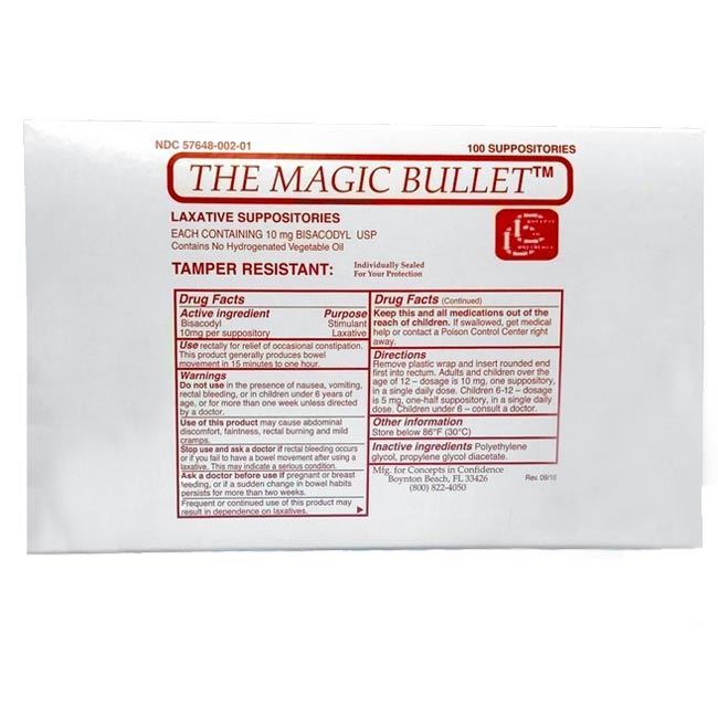 Magic Bullet Suppository - 10mg Bisacodyl Box of 100