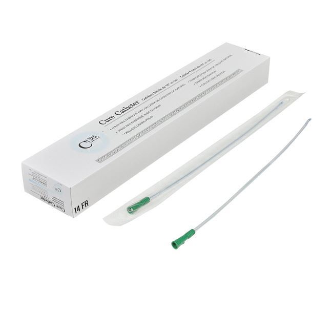 Cure - 16" Coude Catheter 14 Fr - Box of 30