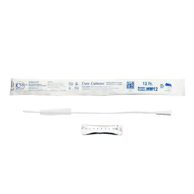 Cure - 16" Hydrophilic Straight Catheter 12 Fr - Box of 30