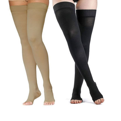 Picture of Sigvaris Dynaven Medical Legwear - Thigh High 20-30mmHg Compression Support Stockings (Open Toe - Grip Top)
