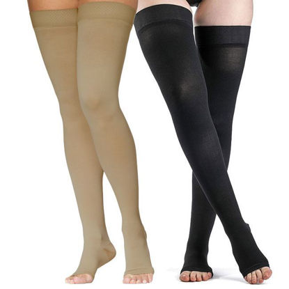 Picture of Sigvaris Dynaven Medical Legwear - Thigh High 30-40mmHg Compression Support Stockings (Open Toe - Grip Top)