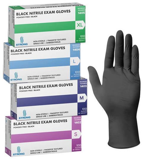 Picture of STRONG - Black Nitrile Disposable Exam Gloves