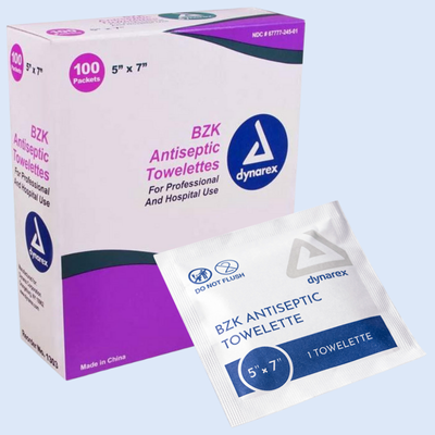 Dynarex BZK Antiseptic Towelettes box and packet