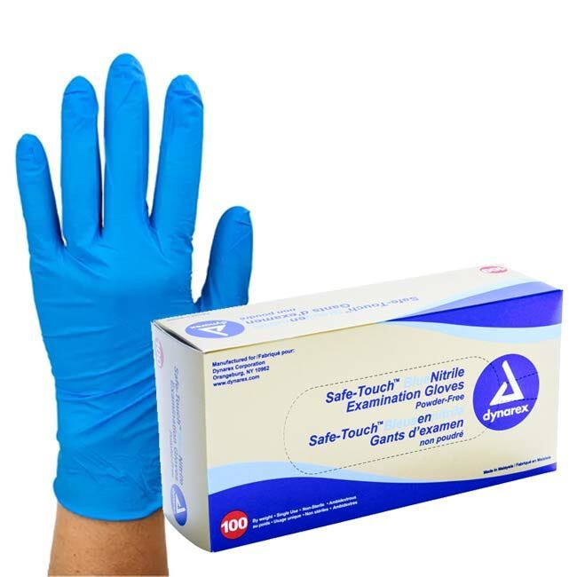 Dynarex Safe-Touch Blue Nitrile Exam Gloves, Powder-Free